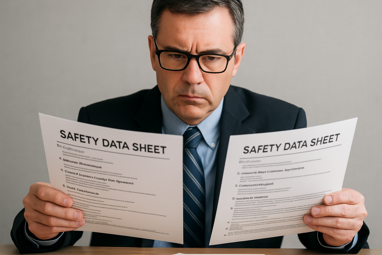 Expert reviewing Safety Data Sheets for regulatory compliance