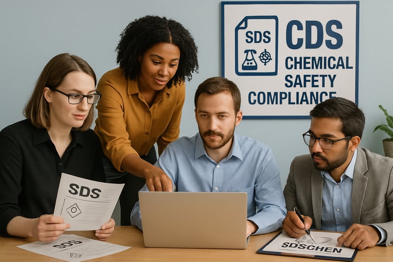 SDSchems team collaborating on chemical safety compliance. SDSchems team collaborating on chemical safety compliance.